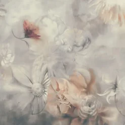 Red & Gray Blue Fleuraissance Cotton Wallcovering Fabric