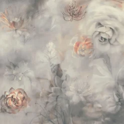 Red & Gray Blue Fleuraissance Cotton Wallcovering Fabric