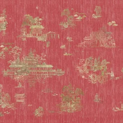 Red Hours & Blinks Polyester Wallcovering Fabric