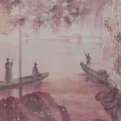 Red Nihon Moon Cotton Wallcovering Fabric