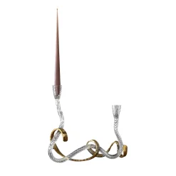 Ribbon Transparent Murano Glass & Hand Curved Brass Candle Holder