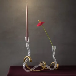 Ribbon Transparent Murano Glass & Hand Curved Brass Candle Holder