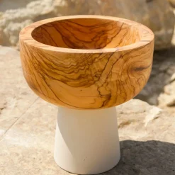 Rito N. 2 A Footed Olive Wood & Lecce Limestone Decorative Bowl