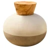 Rito N. 3 D Lecce Limestone Vase with Olive Wood Lid