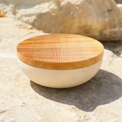 Rito N. 3 E Lecce Limestone Bowl with Olive Wood Lid