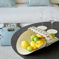 Riviera White and Panna Cotta Leather Vide Poche