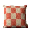 Ronce Square Checkered Orange & Beige Mohair Cushion
