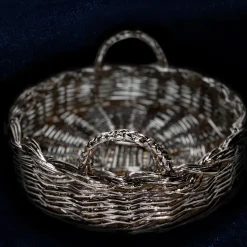 Round Metal Plated Woven Decorative Basket Tray