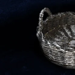 Round Metal Plated Woven Decorative Basket Tray