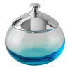 Rounded Blue Crystal Jar with Silverplated Lid