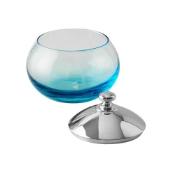 Rounded Blue Crystal Jar with Silverplated Lid