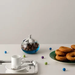 Rounded Blue Crystal Jar with Silverplated Lid
