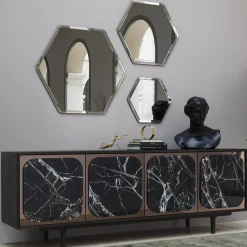 Ruby Large Smoky Hexagonal Mirror