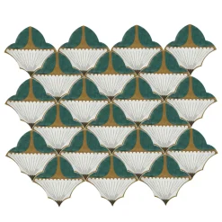 Saffron Green Ceramic Tile Composition with Floral Design