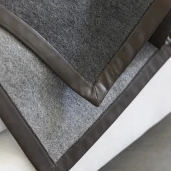Salon Leather-Hemmed Gray Small Blanket