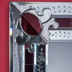 San Toma Red Contemporay Murano Glass Mirror