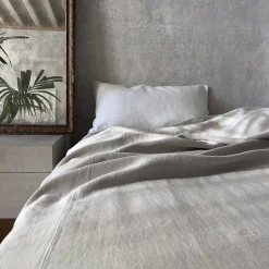 Sand Heavy Linen Bed Cover with Sewing