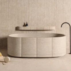 Sartoriale Oval Beige Marble Bathtub by Federico Peri
