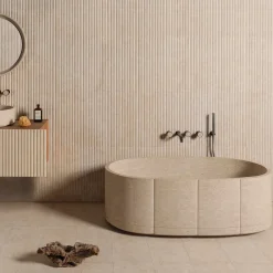 Sartoriale Oval Beige Marble Bathtub by Federico Peri