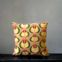 Sassifraga Square Patterned Polychrome Velvet Cushion
