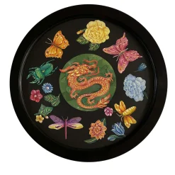 Scagliola Painting Dragon with Flowers and Insects