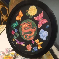 Scagliola Painting Dragon with Flowers and Insects