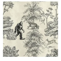 Sepia Tones Mystical Bigfoot Toile de Jouy Wallpaper