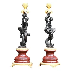 Set of 2 Anthropomoprhic Polychrome Candleholders
