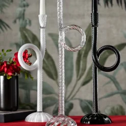 Set of 2 Black Murano Glass Knot Candleholders