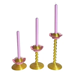 Set Of 3 Blooming Gold And Pink 3D Printed Candle Holders