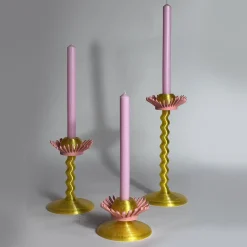 Set Of 3 Blooming Gold And Pink 3D Printed Candle Holders