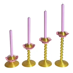 Set Of 4 Blooming Gold And Pink 3D Printed Candle Holders