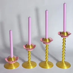 Set Of 4 Blooming Gold And Pink 3D Printed Candle Holders