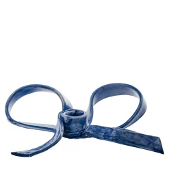 Set of 2 Blue Bow-Shaped Ceramic Candle Holders