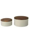 Set of 2 Ceramic Containers with Wooden Lid