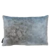 Set of 2 Flowers Rectangular Light Blue Velvet Cushions
