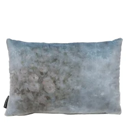 Set of 2 Flowers Rectangular Light Blue Velvet Cushions