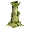 Set of 2 Green Rose-Shaped Ceramic Candlesticks