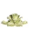 Set of 2 Green Rose-Shaped Ceramic Candle Holders