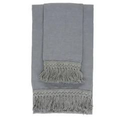 Set of 2 Light Blue Linen Towels with Long Fringes