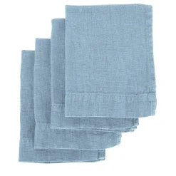 Set of 4 Light Blue Linen Hand Towels