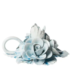 Set of 2 Light Blue Rose-Shaped Ceramic Candle Holders
