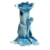 Set of 2 Light Blue Rose-Shaped Ceramic Candlesticks