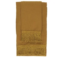 Set of 2 Mustard Linen Towels with Long Fringes