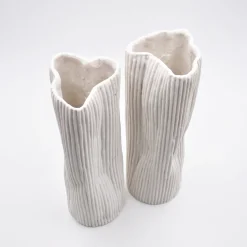 Set of 2 "Paesaggio 19 #1" White Decorative Vases by Nino Basso