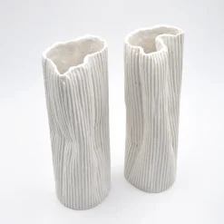 Set of 2 "Paesaggio 19 #3" White Decorative Vases by Nino Basso