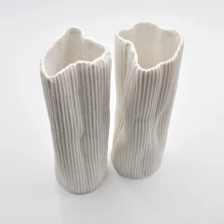 Set of 2 "Paesaggio 19 #2" White Decorative Vases By Nino Basso