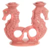 Set of 2 Pink Seahorse-shaped Ceramic Candle Holders