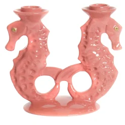 Set of 2 Pink Seahorse-shaped Ceramic Candle Holders