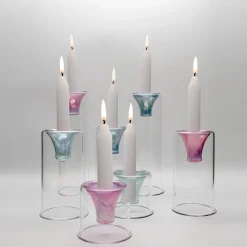 Set of 3 Pink Tharros Candelabras